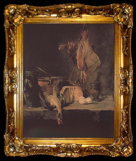 framed  Jean Baptiste Simeon Chardin Skate with onion and the basket still life, ta009-2